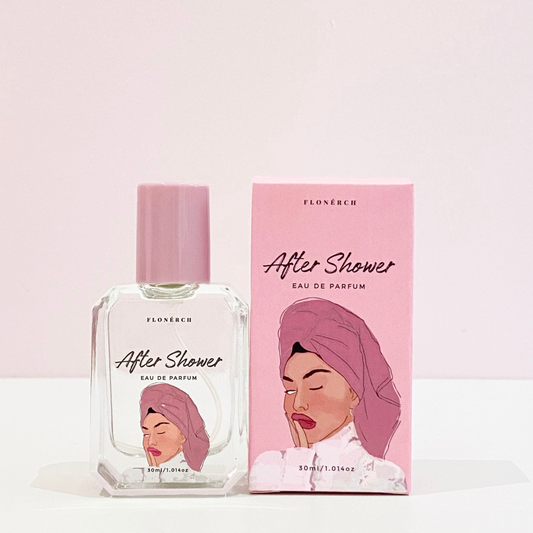 After Shower Perfume bottle next to its pink box